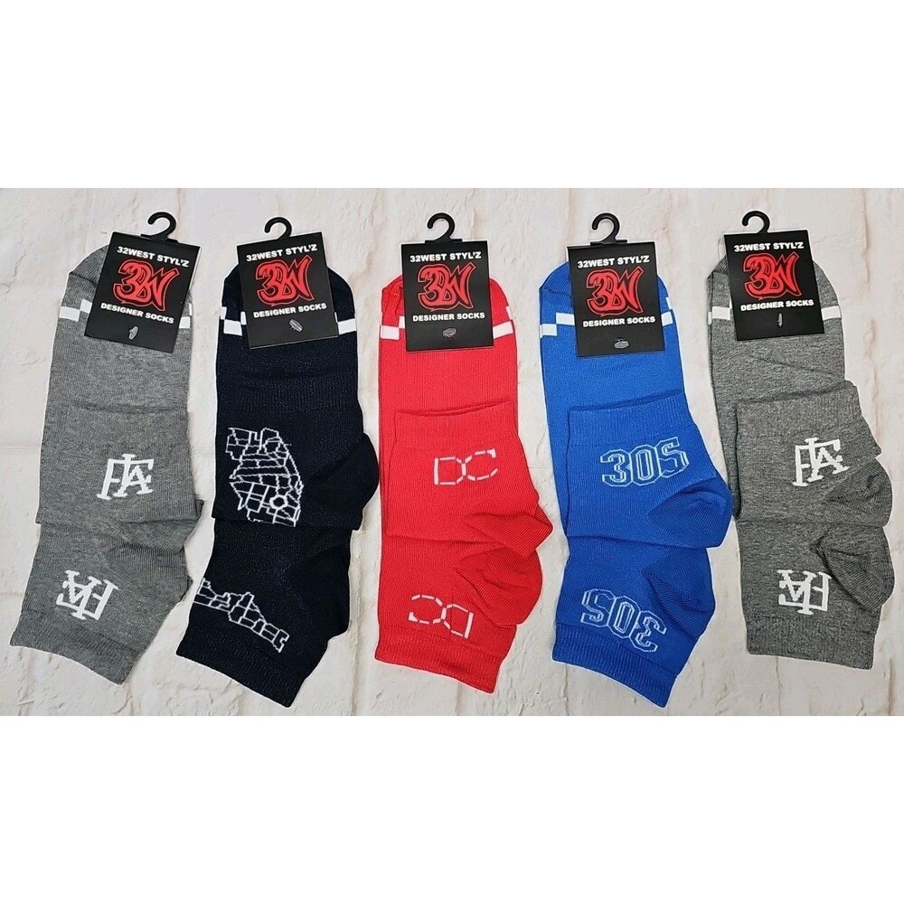 32West Styl'z Designer Socks Lot Of 5 Pairs Men's Ankle Quarter Crew Socks